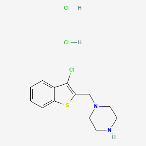 molecular formula C13H17Cl3N2S B2758376 1-[(3-Chloro-1-benzothiophen-2-yl)methyl]piperazine;dihydrochloride CAS No. 2034749-29-4