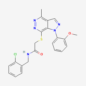molecular formula C22H20ClN5O2S B2758386 N-(2-氯苄基)-2-((1-(2-甲氧苯基)-4-甲基-1H-吡唑并[3,4-d]吡啶-7-基)硫)乙酰胺 CAS No. 1105239-34-6