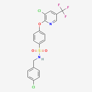 molecular formula C19H13Cl2F3N2O3S B2758389 4-{[3-chloro-5-(trifluoromethyl)pyridin-2-yl]oxy}-N-[(4-chlorophenyl)methyl]benzene-1-sulfonamide CAS No. 2059511-73-6