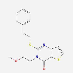 molecular formula C17H18N2O2S2 B2758390 3-(2-methoxyethyl)-2-[(2-phenylethyl)sulfanyl]thieno[3,2-d]pyrimidin-4(3H)-one CAS No. 1326916-09-9
