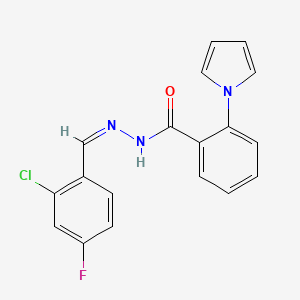 molecular formula C18H13ClFN3O B2758391 N-[(Z)-(2-chloro-4-fluorophenyl)methylideneamino]-2-pyrrol-1-ylbenzamide CAS No. 478063-25-1