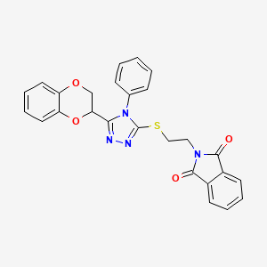 molecular formula C26H20N4O4S B2758415 2-[2-[[5-(2,3-Dihydro-1,4-benzodioxin-3-yl)-4-phenyl-1,2,4-triazol-3-yl]sulfanyl]ethyl]isoindole-1,3-dione CAS No. 326881-79-2