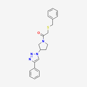 molecular formula C21H22N4OS B2758419 2-(benzylthio)-1-(3-(4-phenyl-1H-1,2,3-triazol-1-yl)pyrrolidin-1-yl)ethanone CAS No. 2034488-65-6