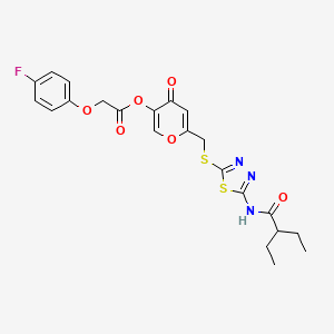 molecular formula C22H22FN3O6S2 B2758420 6-(((5-(2-ethylbutanamido)-1,3,4-thiadiazol-2-yl)thio)methyl)-4-oxo-4H-pyran-3-yl 2-(4-fluorophenoxy)acetate CAS No. 877642-17-6