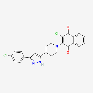 molecular formula C24H19Cl2N3O2 B2758422 2-chloro-3-[4-[3-(4-chlorophenyl)-1H-pyrazol-5-yl]piperidin-1-yl]naphthalene-1,4-dione CAS No. 1030937-43-9