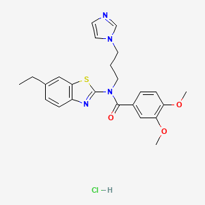 molecular formula C24H27ClN4O3S B2758429 N-(3-(1H-imidazol-1-yl)propyl)-N-(6-ethylbenzo[d]thiazol-2-yl)-3,4-dimethoxybenzamide hydrochloride CAS No. 1216845-50-9