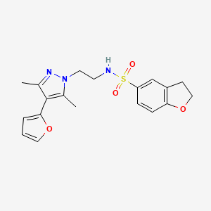 molecular formula C19H21N3O4S B2758431 N-(2-(4-(furan-2-yl)-3,5-dimethyl-1H-pyrazol-1-yl)ethyl)-2,3-dihydrobenzofuran-5-sulfonamide CAS No. 2034295-02-6