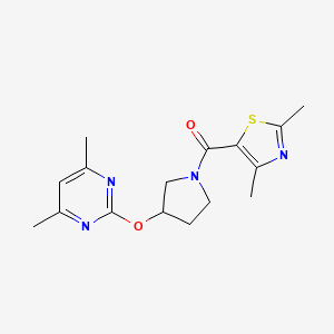 molecular formula C16H20N4O2S B2758432 (3-((4,6-Dimethylpyrimidin-2-yl)oxy)pyrrolidin-1-yl)(2,4-dimethylthiazol-5-yl)methanone CAS No. 2034578-14-6
