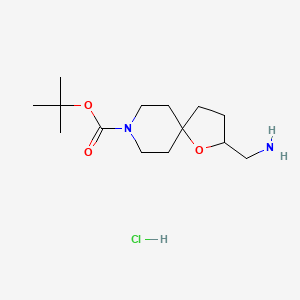 molecular formula C14H27ClN2O3 B2758433 Tert-butyl 2-(aminomethyl)-1-oxa-8-azaspiro[4.5]decane-8-carboxylate hydrochloride CAS No. 2173991-97-2