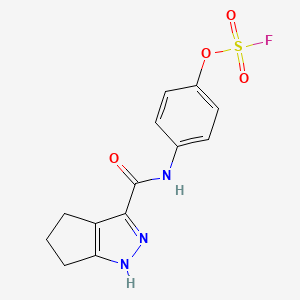 molecular formula C13H12FN3O4S B2758451 3-[(4-Fluorosulfonyloxyphenyl)carbamoyl]-1,4,5,6-tetrahydrocyclopenta[c]pyrazole CAS No. 2411246-47-2