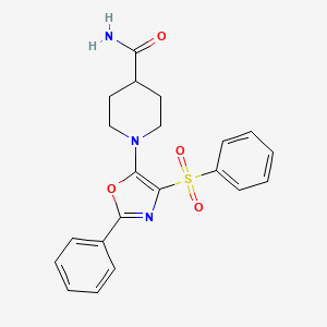 molecular formula C21H21N3O4S B2758460 1-[4-(Benzenesulfonyl)-2-phenyl-1,3-oxazol-5-yl]piperidine-4-carboxamide CAS No. 855714-85-1