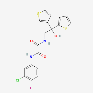 molecular formula C18H14ClFN2O3S2 B2758486 N1-(3-chloro-4-fluorophenyl)-N2-(2-hydroxy-2-(thiophen-2-yl)-2-(thiophen-3-yl)ethyl)oxalamide CAS No. 2034401-98-2