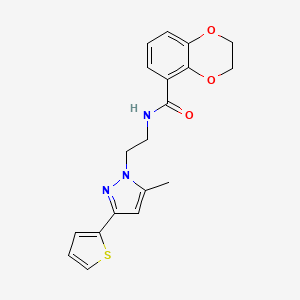 molecular formula C19H19N3O3S B2758492 N-(2-(5-methyl-3-(thiophen-2-yl)-1H-pyrazol-1-yl)ethyl)-2,3-dihydrobenzo[b][1,4]dioxine-5-carboxamide CAS No. 2034450-76-3