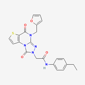 molecular formula C22H19N5O4S B2758496 N-(4-ethylphenyl)-2-[8-(furan-2-ylmethyl)-7,12-dioxo-5-thia-1,8,10,11-tetrazatricyclo[7.3.0.02,6]dodeca-2(6),3,9-trien-11-yl]acetamide CAS No. 1358414-44-4