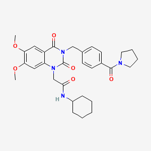 molecular formula C30H36N4O6 B2758498 N-环己基-2-(6,7-二甲氧基-2,4-二氧-3-(4-(吡咯啉-1-甲酰基)苯基甲基)-3,4-二氢喹唑啉-1(2H)-基)乙酰胺 CAS No. 1242885-47-7