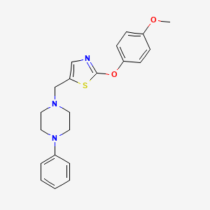 molecular formula C21H23N3O2S B2758499 4-Methoxyphenyl 5-[(4-phenylpiperazino)methyl]-1,3-thiazol-2-yl ether CAS No. 439097-05-9