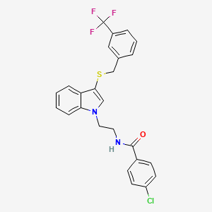 molecular formula C25H20ClF3N2OS B2758501 4-chloro-N-{2-[3-({[3-(trifluoromethyl)phenyl]methyl}sulfanyl)-1H-indol-1-yl]ethyl}benzamide CAS No. 532972-28-4