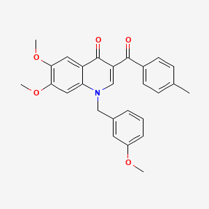 molecular formula C27H25NO5 B2758512 6,7-二甲氧基-1-[(3-甲氧基苯基)甲基]-3-(4-甲基苯甲酰)喹啉-4-酮 CAS No. 866808-30-2