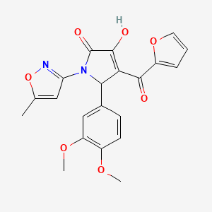 molecular formula C21H18N2O7 B2758525 5-(3,4-dimethoxyphenyl)-4-(furan-2-carbonyl)-3-hydroxy-1-(5-methylisoxazol-3-yl)-1H-pyrrol-2(5H)-one CAS No. 618872-25-6