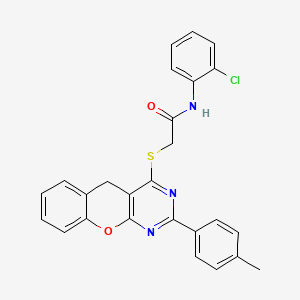 molecular formula C26H20ClN3O2S B2758542 N-(2-chlorophenyl)-2-((2-(p-tolyl)-5H-chromeno[2,3-d]pyrimidin-4-yl)thio)acetamide CAS No. 899357-71-2