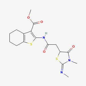molecular formula C17H21N3O4S2 B2758562 methyl 2-({[(2Z)-3-methyl-2-(methylimino)-4-oxo-1,3-thiazolidin-5-yl]acetyl}amino)-4,5,6,7-tetrahydro-1-benzothiophene-3-carboxylate CAS No. 442564-67-2