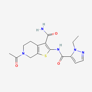 molecular formula C16H19N5O3S B2758564 6-乙酰基-2-(1-乙基-1H-吡唑-5-基甲酰基)-4,5,6,7-四氢噻吩并[2,3-c]吡啶-3-甲酰胺 CAS No. 1172817-80-9