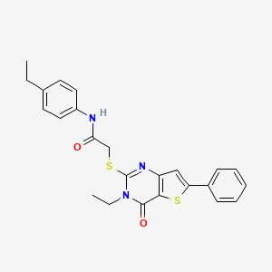 molecular formula C24H23N3O2S2 B2758568 2-({3-ethyl-4-oxo-6-phenyl-3H,4H-thieno[3,2-d]pyrimidin-2-yl}sulfanyl)-N-(4-ethylphenyl)acetamide CAS No. 1185079-82-6