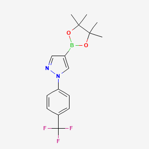 molecular formula C16H18BF3N2O2 B2758575 4-(4,4,5,5-四甲基-1,3,2-二氧杂硼杂环戊烷-2-基)-1-(4-(三氟甲基)苯基)-1H-吡唑 CAS No. 1402233-46-8