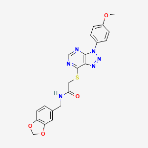 molecular formula C21H18N6O4S B2758588 N-(benzo[d][1,3]dioxol-5-ylmethyl)-2-((3-(4-methoxyphenyl)-3H-[1,2,3]triazolo[4,5-d]pyrimidin-7-yl)thio)acetamide CAS No. 863500-64-5
