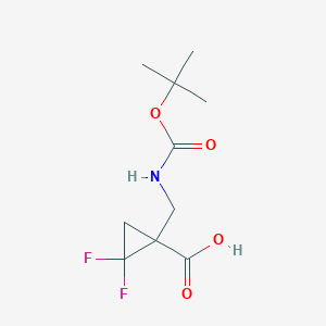 molecular formula C10H15F2NO4 B2758589 2,2-Difluoro-1-[[(2-methylpropan-2-yl)oxycarbonylamino]methyl]cyclopropane-1-carboxylic acid CAS No. 2228502-72-3