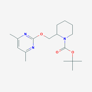molecular formula C17H27N3O3 B2758609 tert-Butyl 2-(((4,6-dimethylpyrimidin-2-yl)oxy)methyl)piperidine-1-carboxylate CAS No. 1261232-32-9