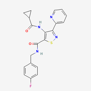 molecular formula C20H17FN4O2S B2758614 4-[(cyclopropylcarbonyl)amino]-N-(4-fluorobenzyl)-3-pyridin-2-ylisothiazole-5-carboxamide CAS No. 1251627-79-8