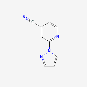 molecular formula C9H6N4 B2758657 2-(1H-pyrazol-1-yl)isonicotinonitrile CAS No. 956769-58-7
