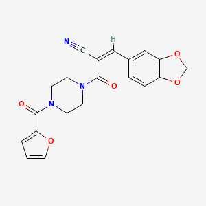 molecular formula C20H17N3O5 B2758683 (Z)-3-(1,3-Benzodioxol-5-yl)-2-[4-(furan-2-carbonyl)piperazine-1-carbonyl]prop-2-enenitrile CAS No. 721892-49-5