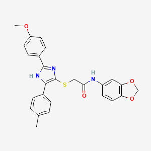 molecular formula C26H23N3O4S B2758700 N-(1,3-benzodioxol-5-yl)-2-[[2-(4-methoxyphenyl)-5-(4-methylphenyl)-1H-imidazol-4-yl]sulfanyl]acetamide CAS No. 865657-56-3