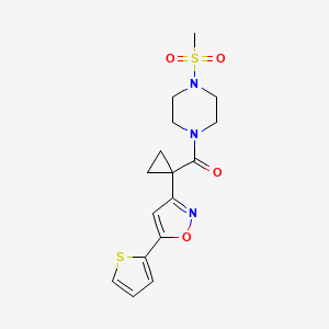 molecular formula C16H19N3O4S2 B2758705 (4-(Methylsulfonyl)piperazin-1-yl)(1-(5-(thiophen-2-yl)isoxazol-3-yl)cyclopropyl)methanone CAS No. 1286702-63-3