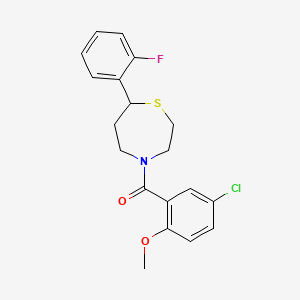 molecular formula C19H19ClFNO2S B2758714 (5-氯-2-甲氧基苯基)(7-(2-氟苯基)-1,4-噻杂环庚烷-4-基)甲酮 CAS No. 1705718-64-4