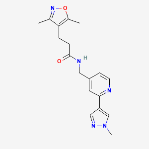 molecular formula C18H21N5O2 B2758726 3-(3,5-dimethyl-1,2-oxazol-4-yl)-N-{[2-(1-methyl-1H-pyrazol-4-yl)pyridin-4-yl]methyl}propanamide CAS No. 2097921-37-2