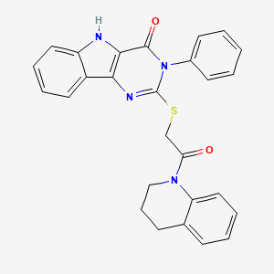molecular formula C27H22N4O2S B2758767 2-((2-(3,4-dihydroquinolin-1(2H)-yl)-2-oxoethyl)thio)-3-phenyl-3H-pyrimido[5,4-b]indol-4(5H)-one CAS No. 537668-69-2