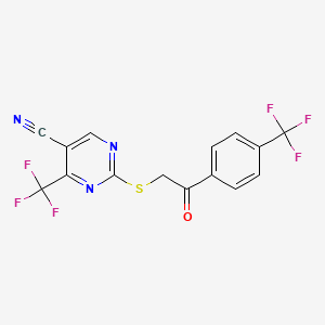 molecular formula C15H7F6N3OS B2758824 2-({2-Oxo-2-[4-(trifluoromethyl)phenyl]ethyl}sulfanyl)-4-(trifluoromethyl)-5-pyrimidinecarbonitrile CAS No. 400079-37-0