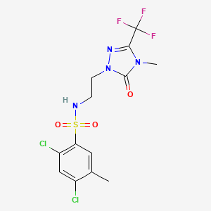 molecular formula C13H13Cl2F3N4O3S B2758835 2,4-dichloro-5-methyl-N-(2-(4-methyl-5-oxo-3-(trifluoromethyl)-4,5-dihydro-1H-1,2,4-triazol-1-yl)ethyl)benzenesulfonamide CAS No. 1421515-56-1