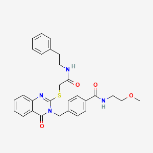 molecular formula C29H30N4O4S B2758847 N-(2-methoxyethyl)-4-((4-oxo-2-((2-oxo-2-(phenethylamino)ethyl)thio)quinazolin-3(4H)-yl)methyl)benzamide CAS No. 1115550-07-6