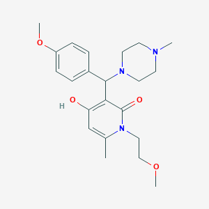 molecular formula C22H31N3O4 B2758898 4-hydroxy-1-(2-methoxyethyl)-3-((4-methoxyphenyl)(4-methylpiperazin-1-yl)methyl)-6-methylpyridin-2(1H)-one CAS No. 897734-75-7