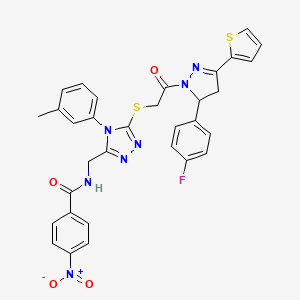 N-((5-((2-(5-(4-fluorophenyl)-3-(thiophen-2-yl)-4,5-dihydro-1H-pyrazol-1-yl)-2-oxoethyl)thio)-4-(m-tolyl)-4H-1,2,4-triazol-3-yl)methyl)-4-nitrobenzamide