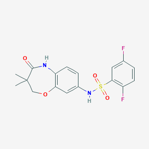 molecular formula C17H16F2N2O4S B2758917 N-(3,3-二甲基-4-氧代-2,3,4,5-四氢苯并[b][1,4]噁唑-8-基)-2,5-二氟苯磺酰胺 CAS No. 922050-91-7