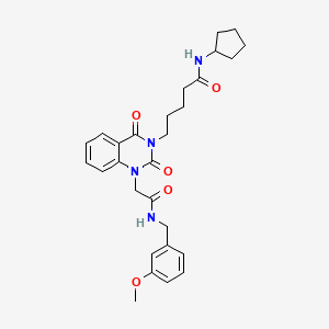 molecular formula C28H34N4O5 B2758919 N-环戊基-5-(1-(2-((3-甲氧基苯甲基)氨基)-2-氧代乙基)-2,4-二氧代-1,2-二氢喹唑-3(4H)-基)戊酰胺 CAS No. 1223910-67-5