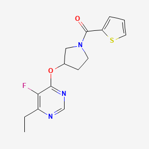 molecular formula C15H16FN3O2S B2758929 (3-((6-乙基-5-氟嘧啶-4-基)氧基)吡咯啉-1-基)(噻吩-2-基)甲酮 CAS No. 2034574-19-9