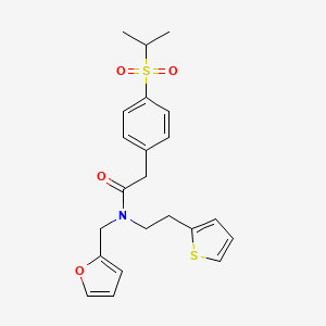 molecular formula C22H25NO4S2 B2758933 N-(furan-2-ylmethyl)-2-(4-(isopropylsulfonyl)phenyl)-N-(2-(thiophen-2-yl)ethyl)acetamide CAS No. 1396799-90-8