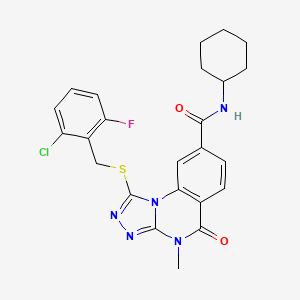 molecular formula C24H23ClFN5O2S B2758961 1-((2-chloro-6-fluorobenzyl)thio)-N-cyclohexyl-4-methyl-5-oxo-4,5-dihydro-[1,2,4]triazolo[4,3-a]quinazoline-8-carboxamide CAS No. 1111238-17-5