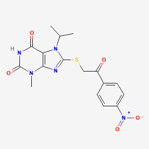 molecular formula C17H17N5O5S B2758965 7-异丙基-3-甲基-8-((2-(4-硝基苯基)-2-氧代乙基)硫)-1H-嘌呤-2,6(3H,7H)-二酮 CAS No. 313470-79-0
